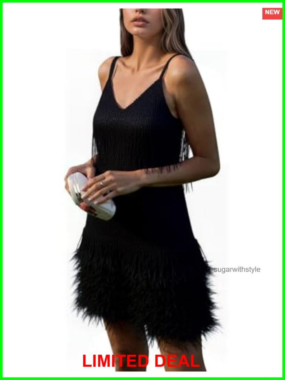 Sequin Tassel Fringe Mini Dress V Neck Spaghetti Strap Party Club Cocktail